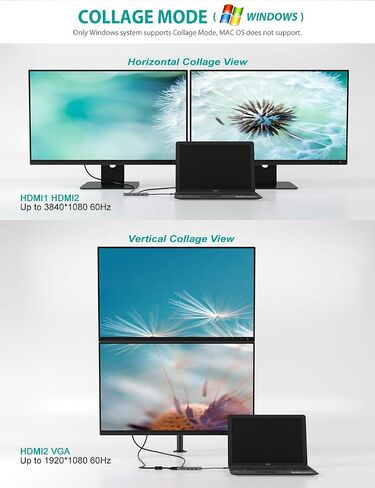 USB C Hub, Tiergrade 9 In 1 Triple Display Collage Display Laptop Docking Station with 2 4K HDMI, VGA, PD, USB 3.0 and TF/SD Card Reader, USB C Dock for MacBook/Dell/HP/Lenovo and Other Type-C Laptops in Kuwait