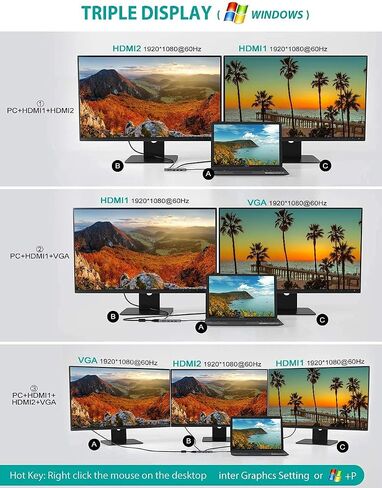 USB C Hub, Tiergrade 9 In 1 Triple Display Collage Display Laptop Docking Station with 2 4K HDMI, VGA, PD, USB 3.0 and TF/SD Card Reader, USB C Dock for MacBook/Dell/HP/Lenovo and Other Type-C Laptops in Kuwait