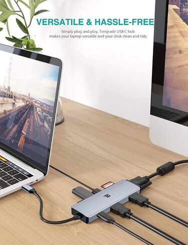 USB C Hub, Tiergrade 9 In 1 Triple Display Collage Display Laptop Docking Station with 2 4K HDMI, VGA, PD, USB 3.0 and TF/SD Card Reader, USB C Dock for MacBook/Dell/HP/Lenovo and Other Type-C Laptops in Kuwait