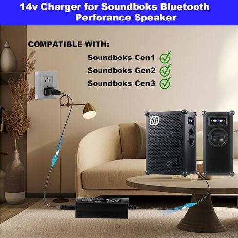 14V soundbox Charging Cord, Compatible with Soundboks 1/2/3 Bluetooth Performance Speakers. Keyu KA4802A-1403300P Rechargeable Battery Power Cable in Saudi Arabia