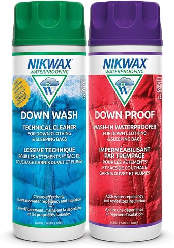 Nikwax Down, Down DUO-Pack, 300ml, Wash-In Cleaning and Waterproofing adds DWR Water Repellency to Down Filled Jackets, Outerwear, Sleeping Bags, Restores and Protects Insulation and Loft in Kuwait