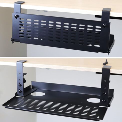 AEONS Universal Under Desk Cable Management Tray-Clamp Mount Hinged Swing Modesty Panel Organizer for Office Desks Easy Access Flip-Down position Power Strip Cord Storage No-Drill 25 lb Capacity White in Kuwait