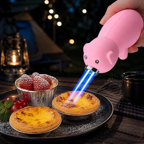 Torch Lighter Cute Pig Shape Creative Desktop Ornament, Dual Jet Blue Flame Butane Torch, Refillable with Safety Lock & Adjustable Flame, for Grilling, Camping, & Kitchen (Without Butane) in Kuwait