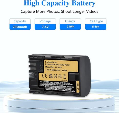 2-Pack 2850mAh LP-E6P LP-E6N LP-E6 LP-E6NH Battery & PD20W Fast Charger+SD Card Slots – Compatible with Canon EOS R5, R5II, R6, R7, 5D (II/III/IV), 5DS, 5DS R, 6D, 7D, 60D-90D, XC10 in Kuwait