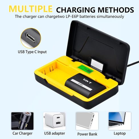 2-Pack 2850mAh LP-E6P LP-E6N LP-E6 LP-E6NH Battery & PD20W Fast Charger+SD Card Slots – Compatible with Canon EOS R5, R5II, R6, R7, 5D (II/III/IV), 5DS, 5DS R, 6D, 7D, 60D-90D, XC10 in Kuwait