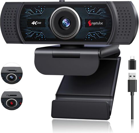 Angetube 4K Webcam for PC w/Microphone, USB Web Cam Built-in Privacy Cover in Kuwait