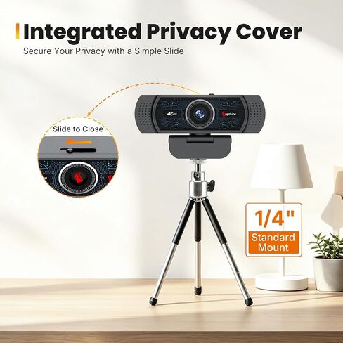 Angetube 4K Webcam for PC w/Microphone, USB Web Cam Built-in Privacy Cover in Kuwait