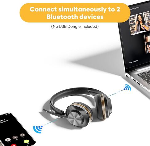 Bluetooth Headset, Wireless Headset with Mic for Work, Bluetooth 5.3, Wireless Headphones with AI Noise Cancelling Microphone (Clear Calls & Mic Mute), for Computer/PC(Without USB Dongle) in Kuwait