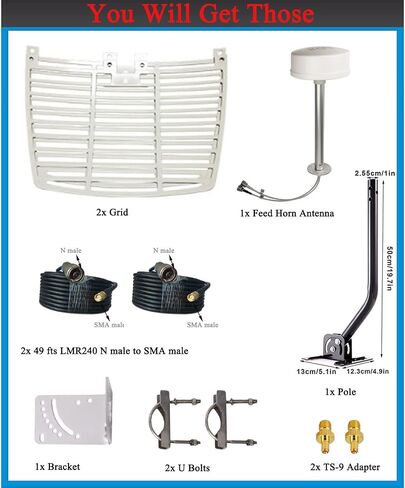 WiFi 5G 4G LTE 2x2 MIMO Parabolic Antennas Kit for 4G LTE 5G Hotspot Router T-Mobile Dish Grid Cellular Directional 2.4/5.8GHz WiFi 4G LTE Antenna Long Range 30dBi with SMA TS9 Cable Pole(Full Kit) in Saudi Arabia