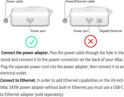 143w Power Adapter Without Ethernet A2388 Replacement for iMac (24 inch M1/M3/M4) A2290 A2439 A2438 A2873 A2874 A3137 A3247 US Power Cord Cable 661-18535 661-46778 (Silver) in Kuwait