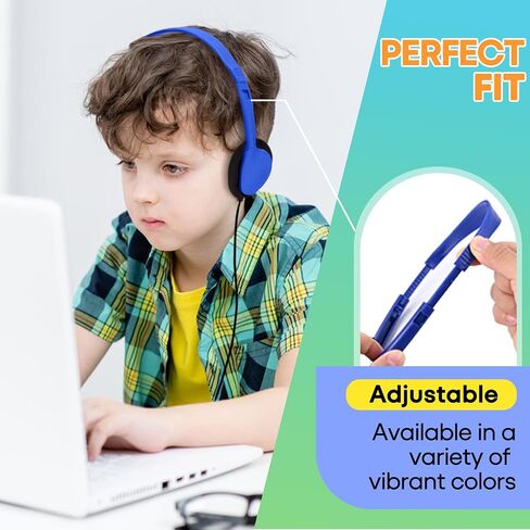 Kids Headphones Bulk 5 Pack for School Classroom Students, Wired On-Ear Headset Class Set for K-12 Teachers Children Teens, 3.5mm Jack for Chromebook Laptop Computer PC (HY857, 5 Mixed) in Kuwait
