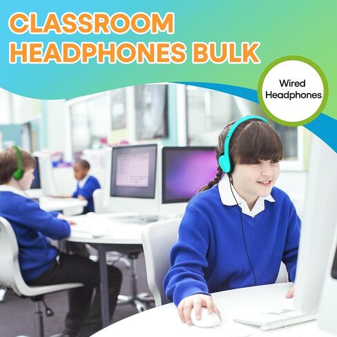 Kids Headphones Bulk 5 Pack for School Classroom Students, Wired On-Ear Headset Class Set for K-12 Teachers Children Teens, 3.5mm Jack for Chromebook Laptop Computer PC (HY857, 5 Mixed) in Kuwait