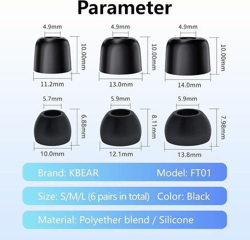 6 Pairs/ 12PCS KBEAR FT01 Earbuds Eartips, KZ ZS10 PRO Replacement Memory Foam and Silicone Ear Bud Tips Combo Set for KZ ZST/ZS10 PRO X/ZS12 PRO X/ AS24/ZSN PRO X/ZS10 PRO 2 Wired Headphones in Kuwait