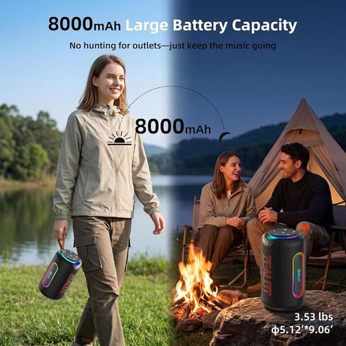 ZEALOT Portable Speaker with Powerful Bass, 80W(Peak) Outdoor Bluetooth Speaker, IPX6 Waterproof, Wireless Stereo Sound, USB/TF/AUX, 8000mAH Battery for Party, Camping, Beach in Kuwait