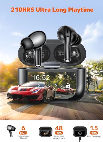 Wireless Earbuds, Bluetooth 5.4 Ear Buds, ENC Noise Cancelling Headphones with 48H Playtime, Bass Stereo Sound, Compatible with iPhone Air/17/16/15/14/Android, Pad - Black in Saudi Arabia