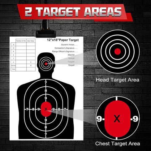 Guirnd 12x18 inch Targets for Shooting Range, Indoor and Outdoor Silhouette Paper Targets, Aiming Target Practice Paper for Handguns, Pistols, Rifles, Airguns, Pellet Gun, BB Guns in Kuwait