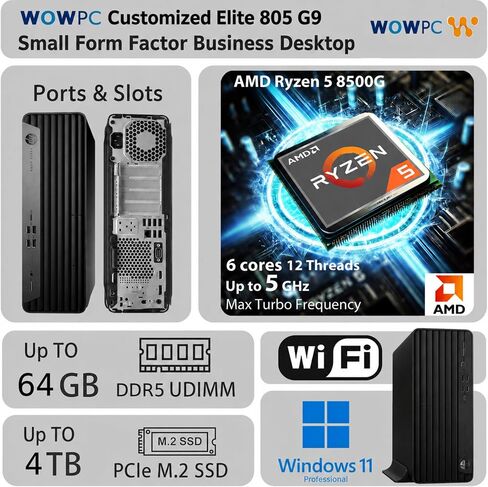 Customized HP Elite 805 G9 SFF Business Desktop Computer, AMD Ryzen 5 8500G, 16GB DDR5 512GB SSD, Up to 64GB RAM 4TB SSD, Radeon 740M Graphics, Dual 4K Display Support, USB-C, HDMI, Windows11Pro in Kuwait
