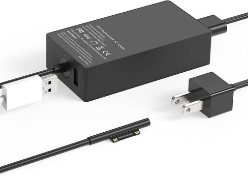65W Charger Compatible with Microsoft Surface Pro 11, 10, 9, 8, 7+, 7, 6, 5, 4, 3, X, Surface Laptop 7/6/5/4/3/2/1, Surface Go 4/3/2/1, Surface Book 2/1,Compatible with 44W 36W in Saudi Arabia