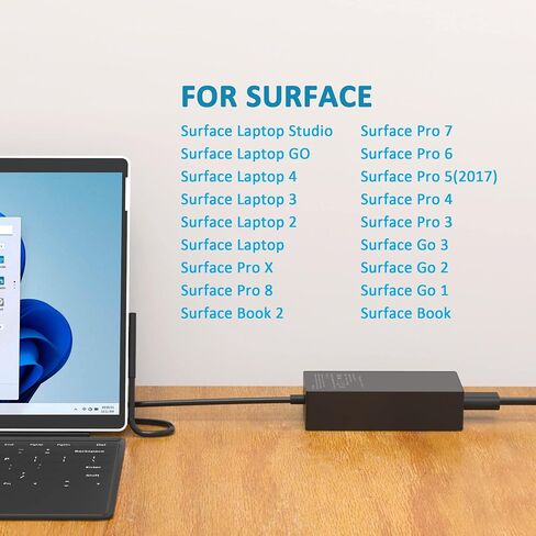 65W Charger Compatible with Microsoft Surface Pro 11, 10, 9, 8, 7+, 7, 6, 5, 4, 3, X, Surface Laptop 7/6/5/4/3/2/1, Surface Go 4/3/2/1, Surface Book 2/1,Compatible with 44W 36W in Saudi Arabia