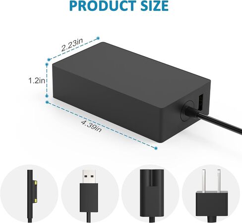 65W Charger Compatible with Microsoft Surface Pro 11, 10, 9, 8, 7+, 7, 6, 5, 4, 3, X, Surface Laptop 7/6/5/4/3/2/1, Surface Go 4/3/2/1, Surface Book 2/1,Compatible with 44W 36W in Saudi Arabia