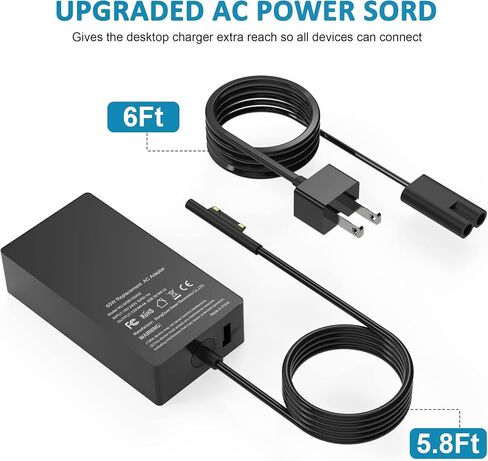 65W Charger Compatible with Microsoft Surface Pro 11, 10, 9, 8, 7+, 7, 6, 5, 4, 3, X, Surface Laptop 7/6/5/4/3/2/1, Surface Go 4/3/2/1, Surface Book 2/1,Compatible with 44W 36W in Saudi Arabia