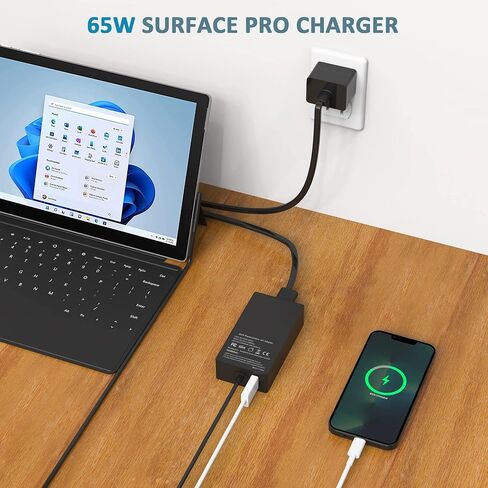 65W Charger Compatible with Microsoft Surface Pro 11, 10, 9, 8, 7+, 7, 6, 5, 4, 3, X, Surface Laptop 7/6/5/4/3/2/1, Surface Go 4/3/2/1, Surface Book 2/1,Compatible with 44W 36W in Saudi Arabia