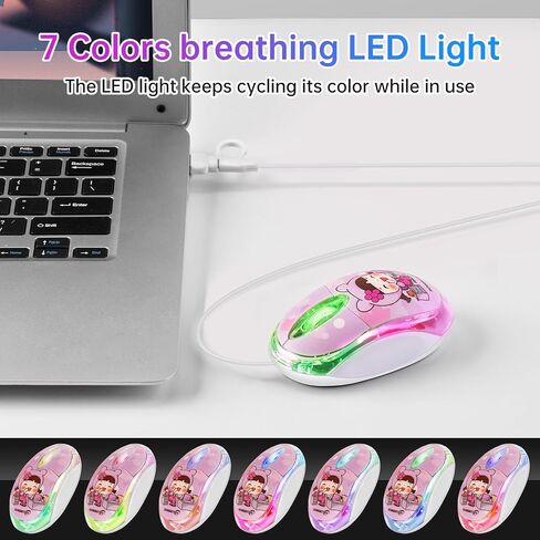 Wired Mouse with USB-C & USB-A 2-in-1, 7-Color LED Backlighting, 1.5 Meter/4.92ft Cable, 1000D-PI Mini Silent Click 3-Button Ergonomic Computer Mouse for Kids,PC,Laptop,Mac,Windows,Surface,Phone Pink in Kuwait