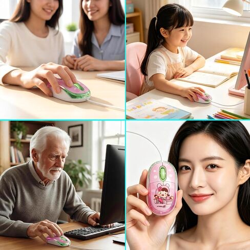 Wired Mouse with USB-C & USB-A 2-in-1, 7-Color LED Backlighting, 1.5 Meter/4.92ft Cable, 1000D-PI Mini Silent Click 3-Button Ergonomic Computer Mouse for Kids,PC,Laptop,Mac,Windows,Surface,Phone Pink in Kuwait