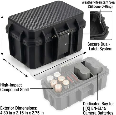 EN-EL15 Battery Case & Memory Card Holder, Camera Battery Case for 2X EN-EL15 Batteries, 3X SD Cards, 1x CF Card & 4X AA Batteries for Flash – Compact Organizer for Photographers in Saudi Arabia
