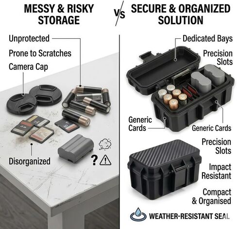 EN-EL15 Battery Case & Memory Card Holder, Camera Battery Case for 2X EN-EL15 Batteries, 3X SD Cards, 1x CF Card & 4X AA Batteries for Flash – Compact Organizer for Photographers in Saudi Arabia