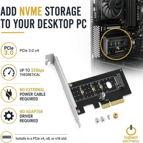 M.2 NVMe SSD to PCIe 3.0 x4 x8 x16 | M-Key 2230-2280 Desktop Card Adapter in Kuwait