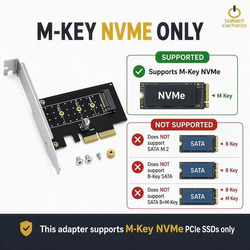 M.2 NVMe SSD to PCIe 3.0 x4 x8 x16 | M-Key 2230-2280 Desktop Card Adapter in Kuwait