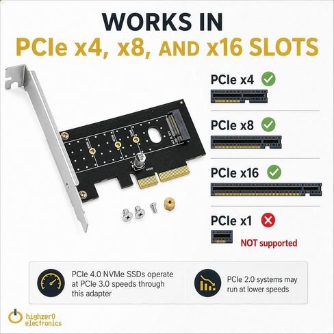 M.2 NVMe SSD to PCIe 3.0 x4 x8 x16 | M-Key 2230-2280 Desktop Card Adapter in Kuwait