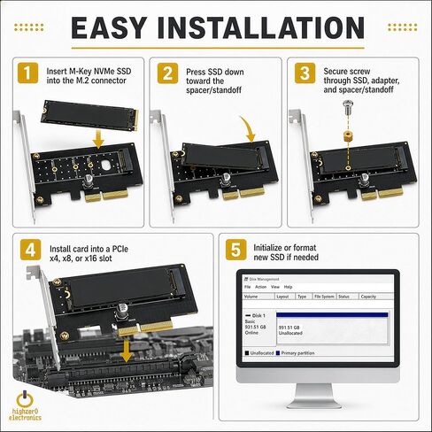 M.2 NVMe SSD to PCIe 3.0 x4 x8 x16 | M-Key 2230-2280 Desktop Card Adapter in Kuwait