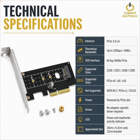 M.2 NVMe SSD to PCIe 3.0 x4 x8 x16 | M-Key 2230-2280 Desktop Card Adapter in Kuwait