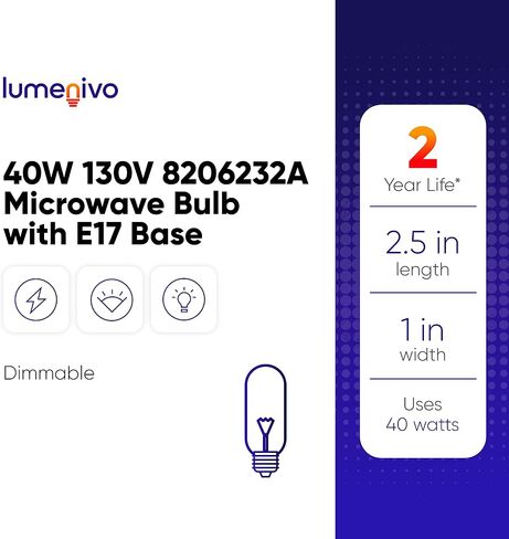lumenivo Replacement for 8206232a Whirlpool Microwave 40w Bulb E17-8 Pack in Kuwait