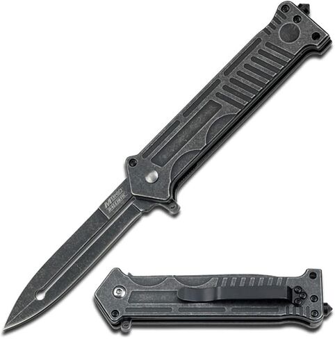 MTech USA – Pocket Folding Knife – Stonewashed Finish Stainless Steel Blade and Handle with Glass Punch and Pocket Clip - Hunting, Camping, Survival, Tactical, EDC – MT-A840P in Kuwait