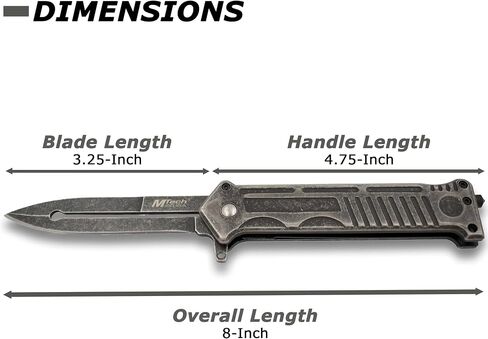 MTech USA – Pocket Folding Knife – Stonewashed Finish Stainless Steel Blade and Handle with Glass Punch and Pocket Clip - Hunting, Camping, Survival, Tactical, EDC – MT-A840P in Kuwait