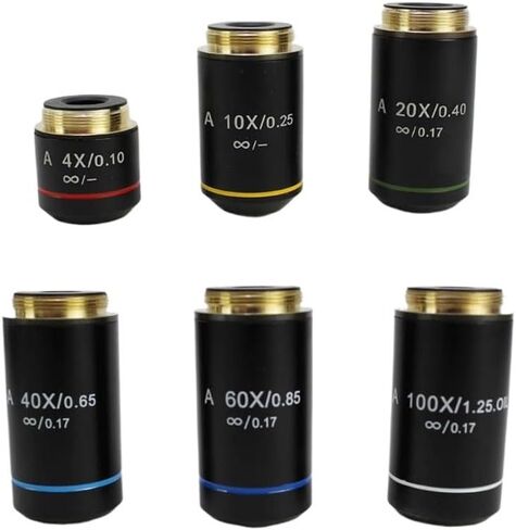 195 Microscope Lens 4X10X20X40X 60X100X Plan Infinite Acromatic Objective Lens Biology Microscope Parts and Accessories (Color : 4X) in Kuwait
