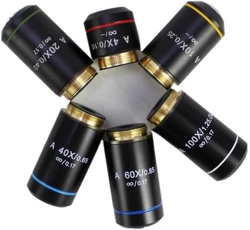 195 Microscope Lens 4X10X20X40X 60X100X Plan Infinite Acromatic Objective Lens Biology Microscope Parts and Accessories (Color : 4X) in Kuwait
