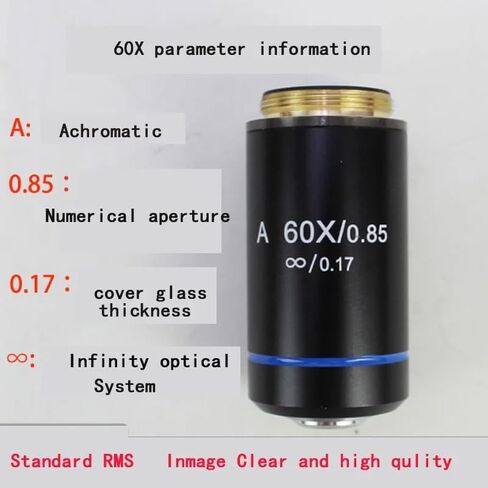 195 Microscope Lens 4X10X20X40X 60X100X Plan Infinite Acromatic Objective Lens Biology Microscope Parts and Accessories (Color : 4X) in Kuwait