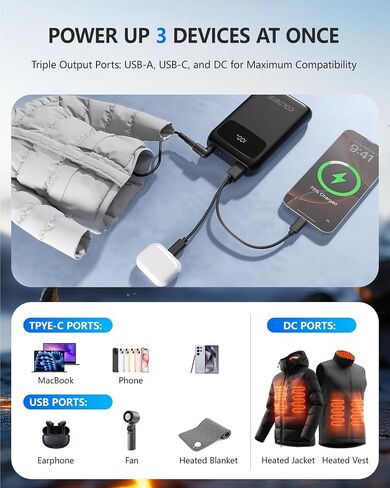 ColdBye PD 30W 7.4V Battery Pack for Heated Vest Built-in 3 DC Size Adapter in Saudi Arabia