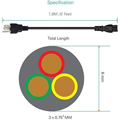 3 Prong AC Laptop Power Cord 6 Feet Universal Power Cable for Dell HP LG Lenovo Asus Acer Sony Laptops/Notebooks, Monitors, Printers, Scanners NEMA 5-15P to C5 10A 125V 18AWG Laptop Power Brick Cord in Kuwait