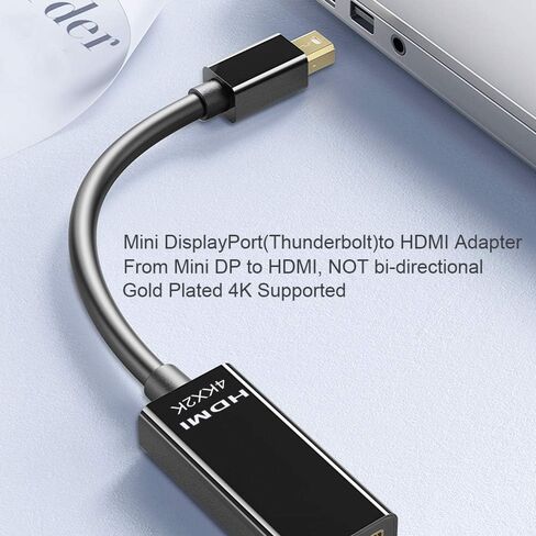 محول QCEs Mini DisplayPort إلى HDMI 4K، محول كابل Thunderblot إلى HDMI متوافق مع Apple MacBook Air Pro وiMac وMicrosoft Surface Pro Dock إلى التلفزيون/الشاشة/جهاز العرض أسود in Kuwait