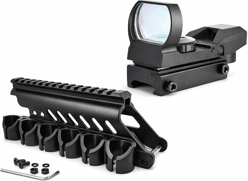 Combo of 2 | Side Saddle Shutgun Shell Holder V2 & Reflex Sight Red Green Reticles with Weaver Picatinny Rail Mount, Compatible with Mossberg 500/590/Shockwave Series Shutguns in Saudi Arabia