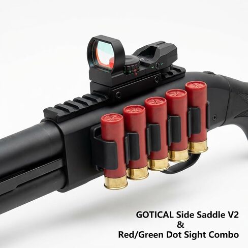 Combo of 2 | Side Saddle Shutgun Shell Holder V2 & Reflex Sight Red Green Reticles with Weaver Picatinny Rail Mount, Compatible with Mossberg 500/590/Shockwave Series Shutguns in Saudi Arabia