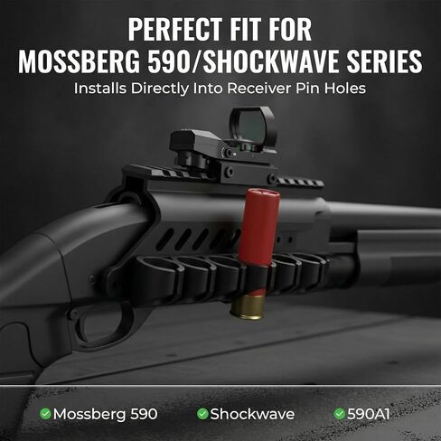 Combo of 2 | Side Saddle Shutgun Shell Holder V2 & Reflex Sight Red Green Reticles with Weaver Picatinny Rail Mount, Compatible with Mossberg 500/590/Shockwave Series Shutguns in Saudi Arabia