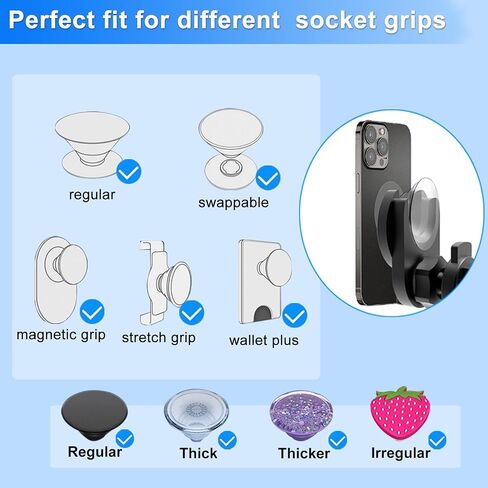 CD Slot Car Grips Phone Holder,CD Slot Phone Holder for Popsocket,Car Mount for Pop Socket Compatible with Magsafe Wallet, Black in Kuwait