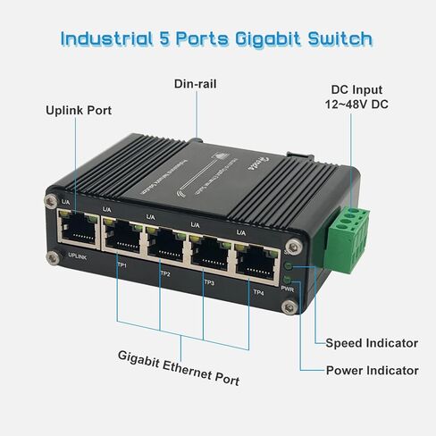 Mini 5-Port Ethernet Switch Hardened Industrial Gigabit Network Switch 10/100/1000BASE-T with Half/Full Duplex & Auto-MDI/MDI-X Function 12~48VDC Wide Range Power Input in Kuwait