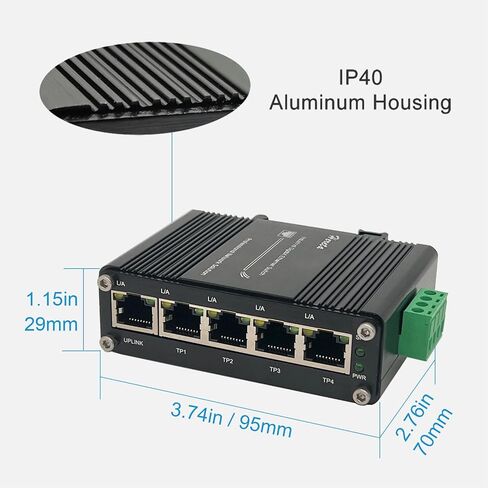 Mini 5-Port Ethernet Switch Hardened Industrial Gigabit Network Switch 10/100/1000BASE-T with Half/Full Duplex & Auto-MDI/MDI-X Function 12~48VDC Wide Range Power Input in Kuwait